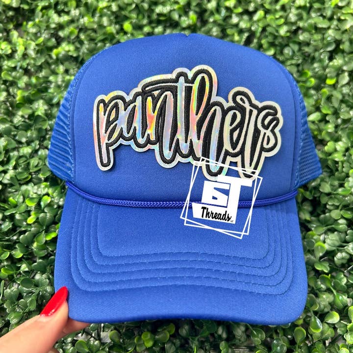 6j Threads LLC - Wholesale Patch - Holographic Cursive Panthers....Cap Patches1