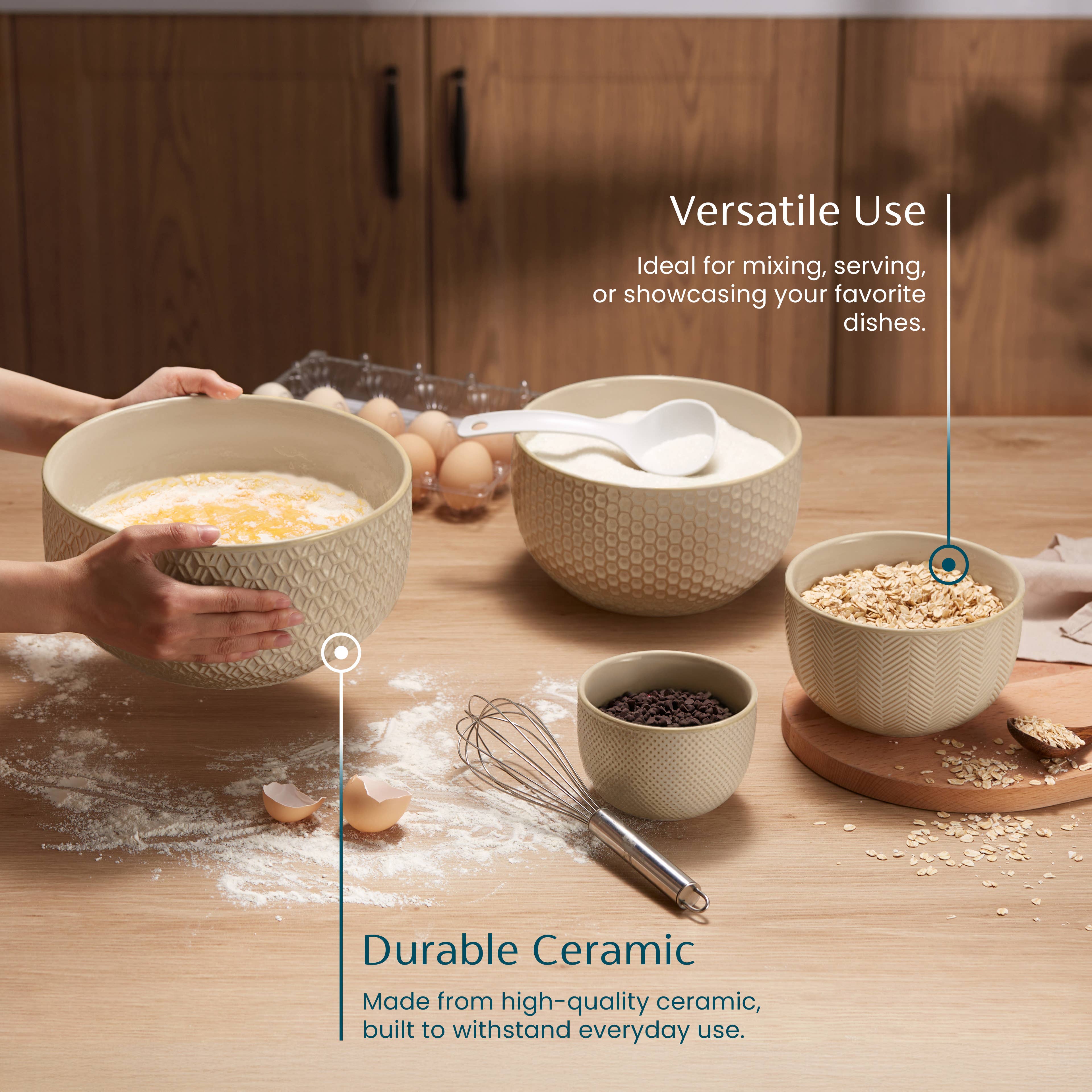 Kook - Wholesale Serve Bowl - Kook Ceramic Nesting Bowls, 20/44/98/145 oz, Ivory, Set of 411