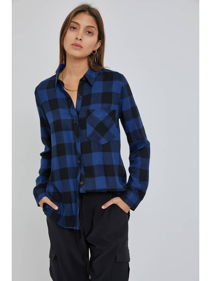 Be Cool - Wholesale Button Down Shirt - Women's - Classic Flannel Shirt With a Dark Gingham Pattern