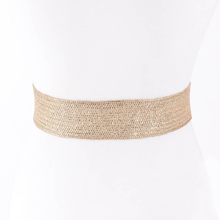 GD Hammered Metal Buckle Metallic Stretch Plus Size Belt for wholesale on Faire