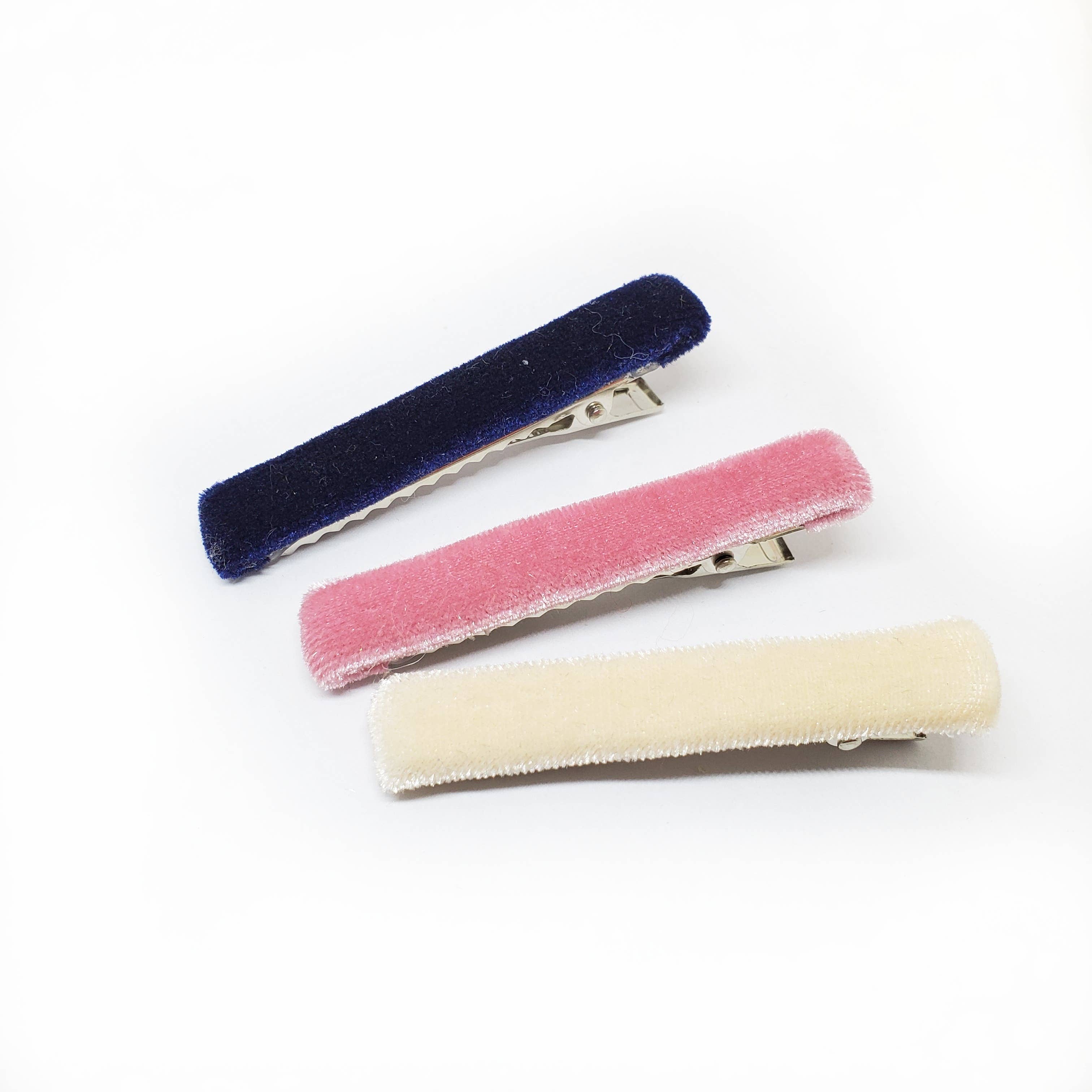 The Tiny Bow Shop - Wholesale Hair Clip - Kids - Navy, Mauve and Cream Velvet Fabric Clip Set2