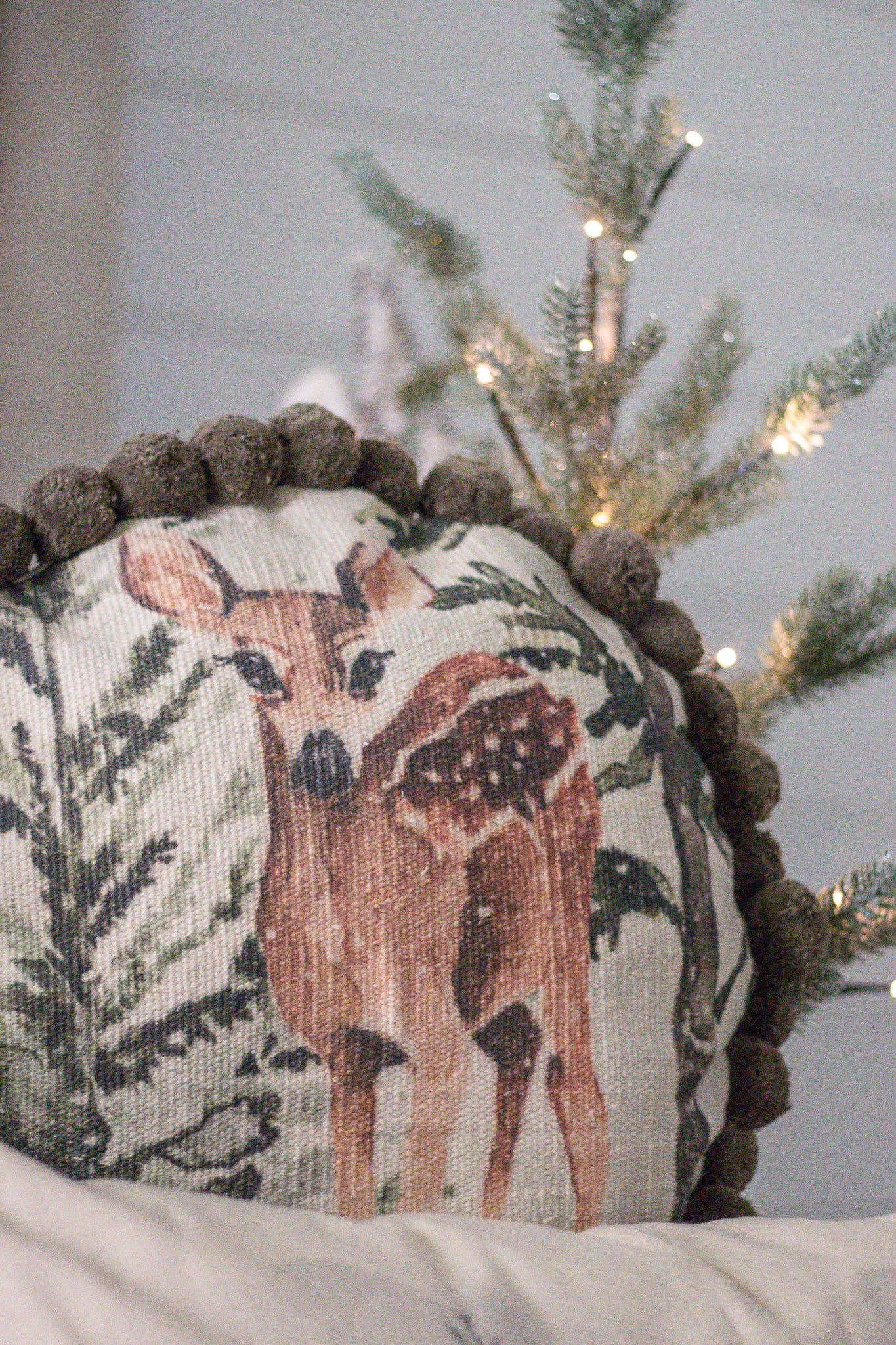 Audrey's Home & Gift - Wholesale Throw/Decorative Pillow - Round Pom Pom Pillow with Deer (PC)3