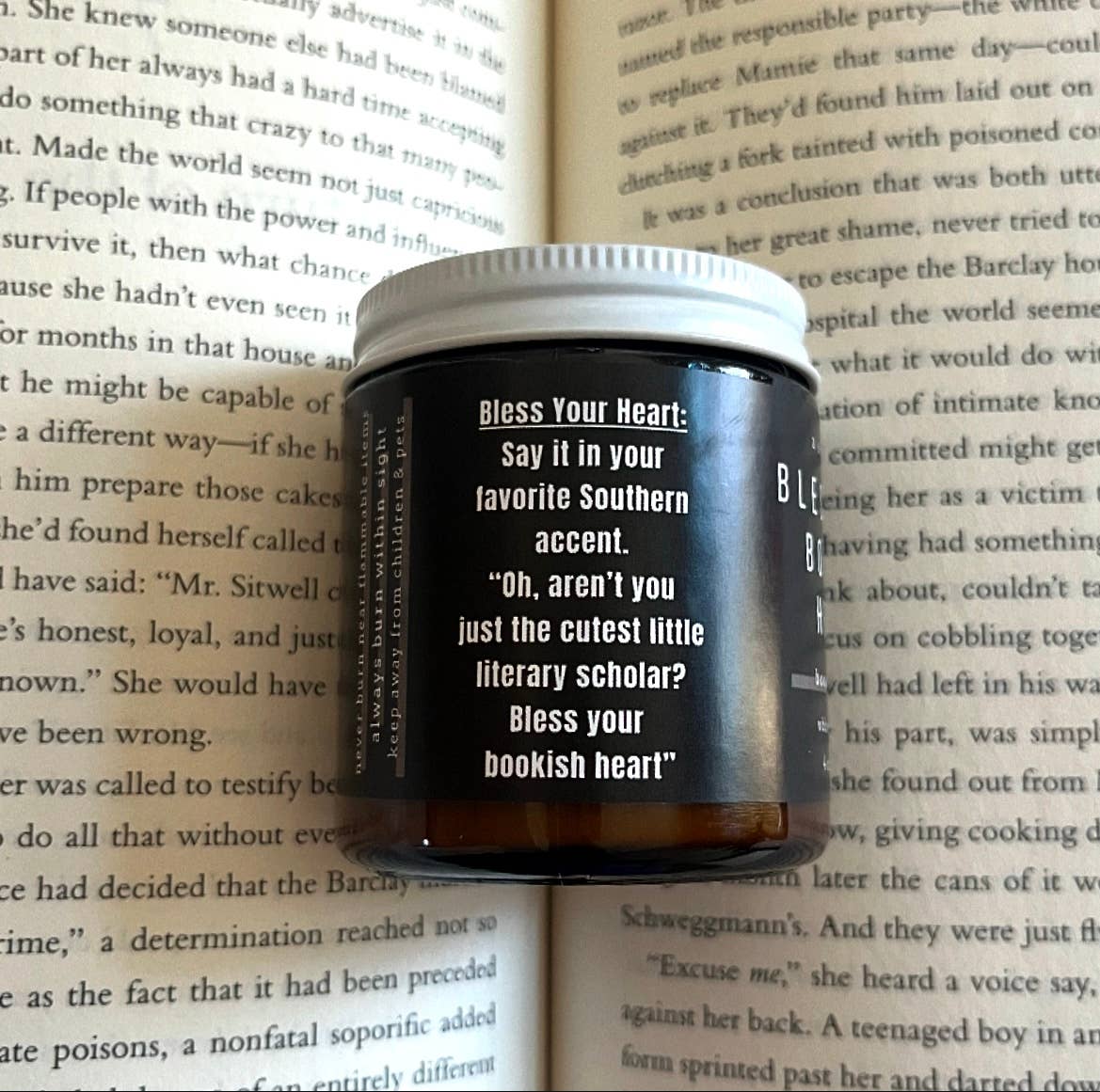 A Scent Story Candle Co - Wholesale Jar/Filled Candle - Bless Your Bookish Heart -  Bookish Candle | Book Themed 4oz1
