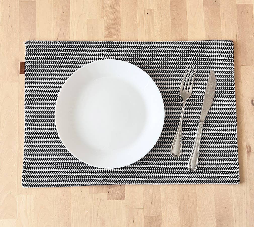 Fennco Styles - Wholesale Placemat - Grey Braided Stripe Two-Side Use Reversible Placemat2