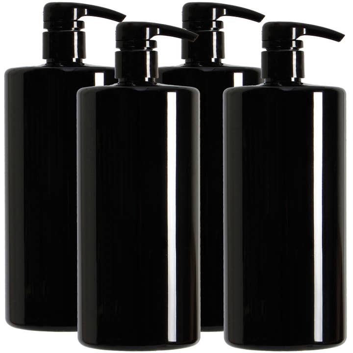 Youngever 4 Pack 32OZ Plastic Square Pump Bottles - Black for wholesale by Youngever
