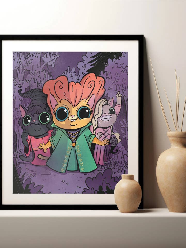 Sanderson Kitties - Hocus Pocus inspireret kunsttryk for engroshandel hos by Sarah Simpson