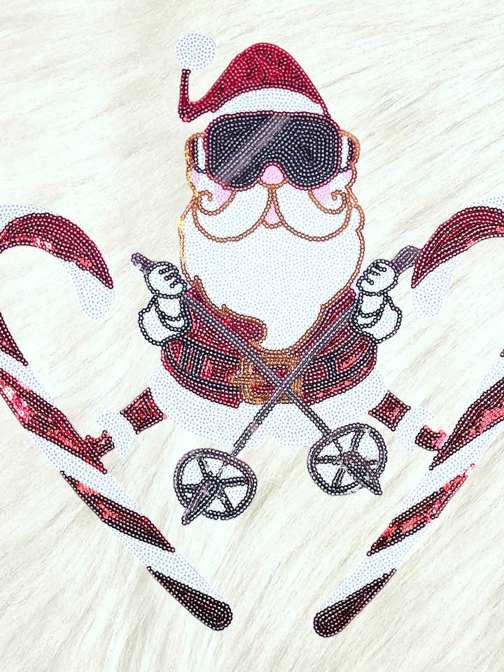XL Santa Candy Cane Ski Full Sequin Iron-on Patch for wholesale by Scratch Decor