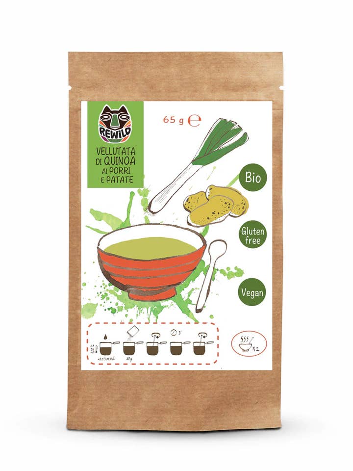 Quinoa soup with leeks and potatoes 65g Bio, vegan and GF for wholesale by Rewild Srl