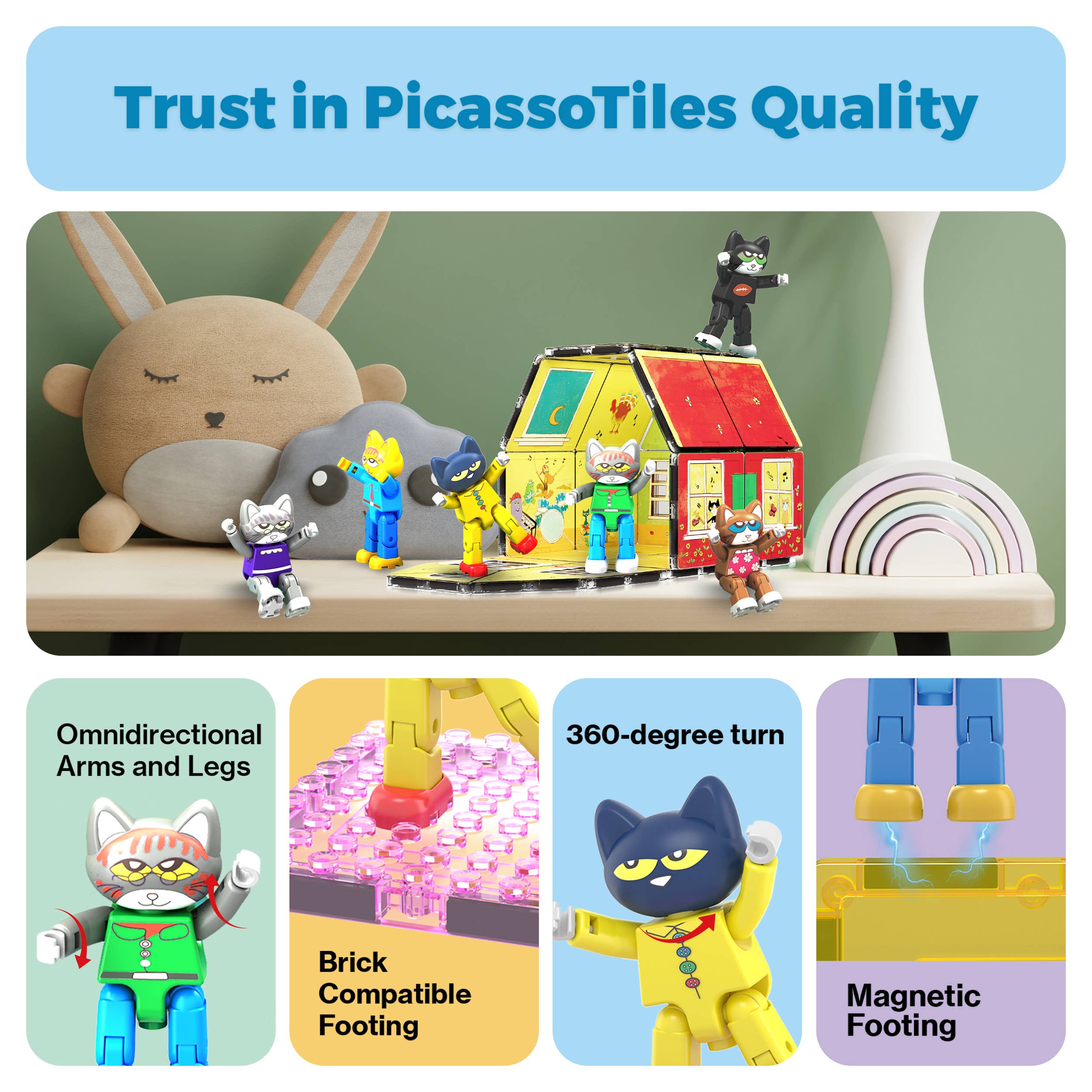 PicassoTiles - Wholesale Building Set - Kids - PicassoTiles 6pc Pete The Cat Magnetic Tile Characters7