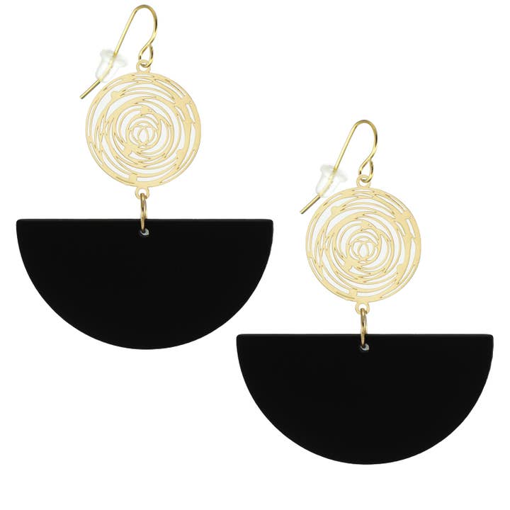 Black and Gold Abstract Handmade Statement Earrings – Boho Vintage Unique Rustic, Nickel Free Hypoallergenic 18K Gold Ear Wires for wholesale by Jewelry by Dawn