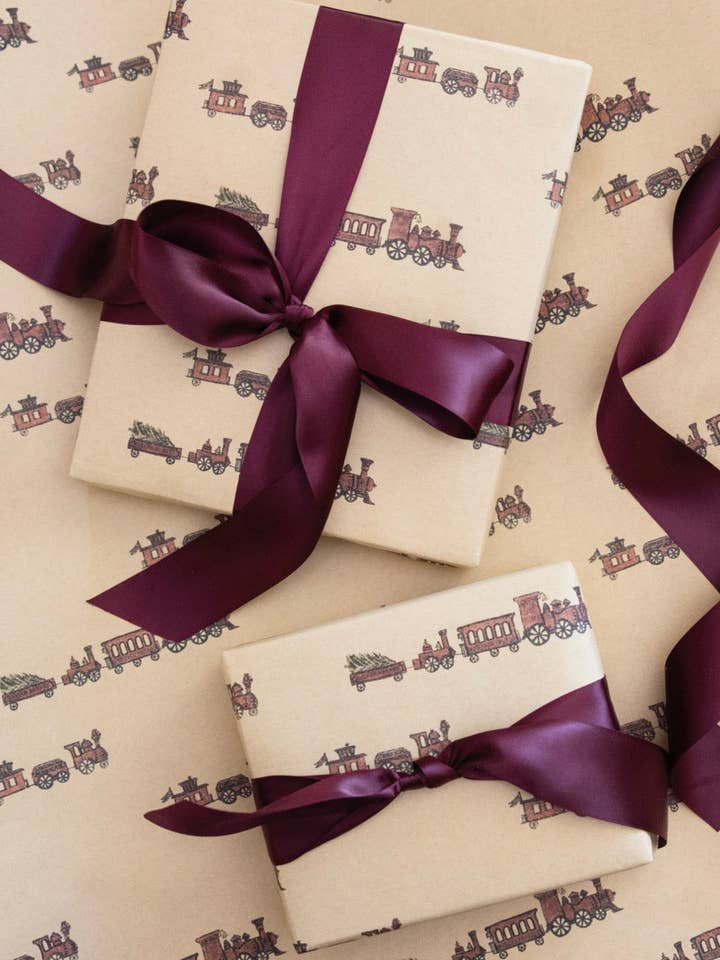 'Toy Trains' wrapping paper roll for wholesale by Parcel Paper