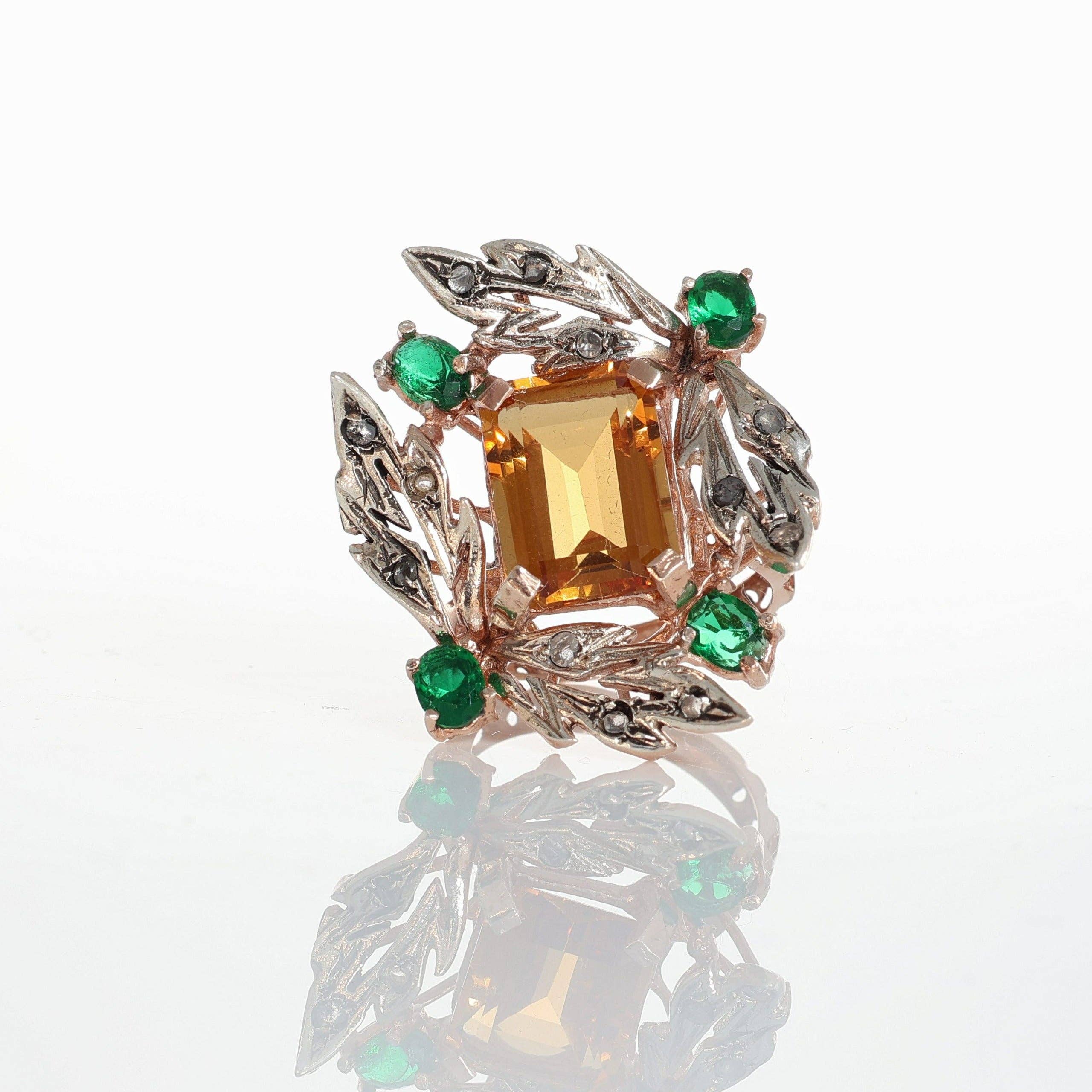 Gold Antique - Wholesale Cocktail/Statement Ring - Ancient Reproduction Ring in 925 Silver and 9 Kt Gold0