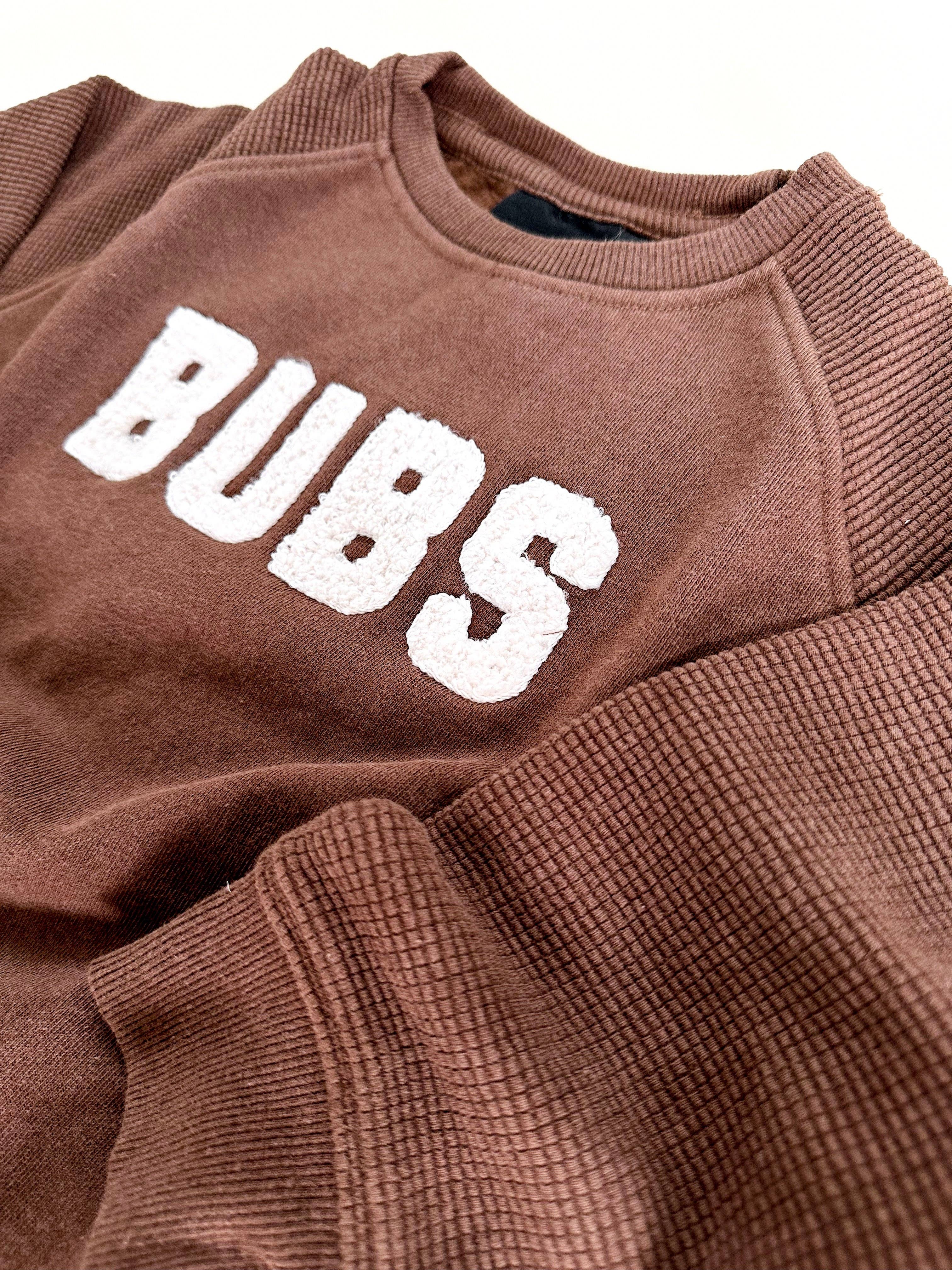 Bubs Chenille Child Waffle Sleeve Crewneck - Faded Mocha for wholesale on Faire3