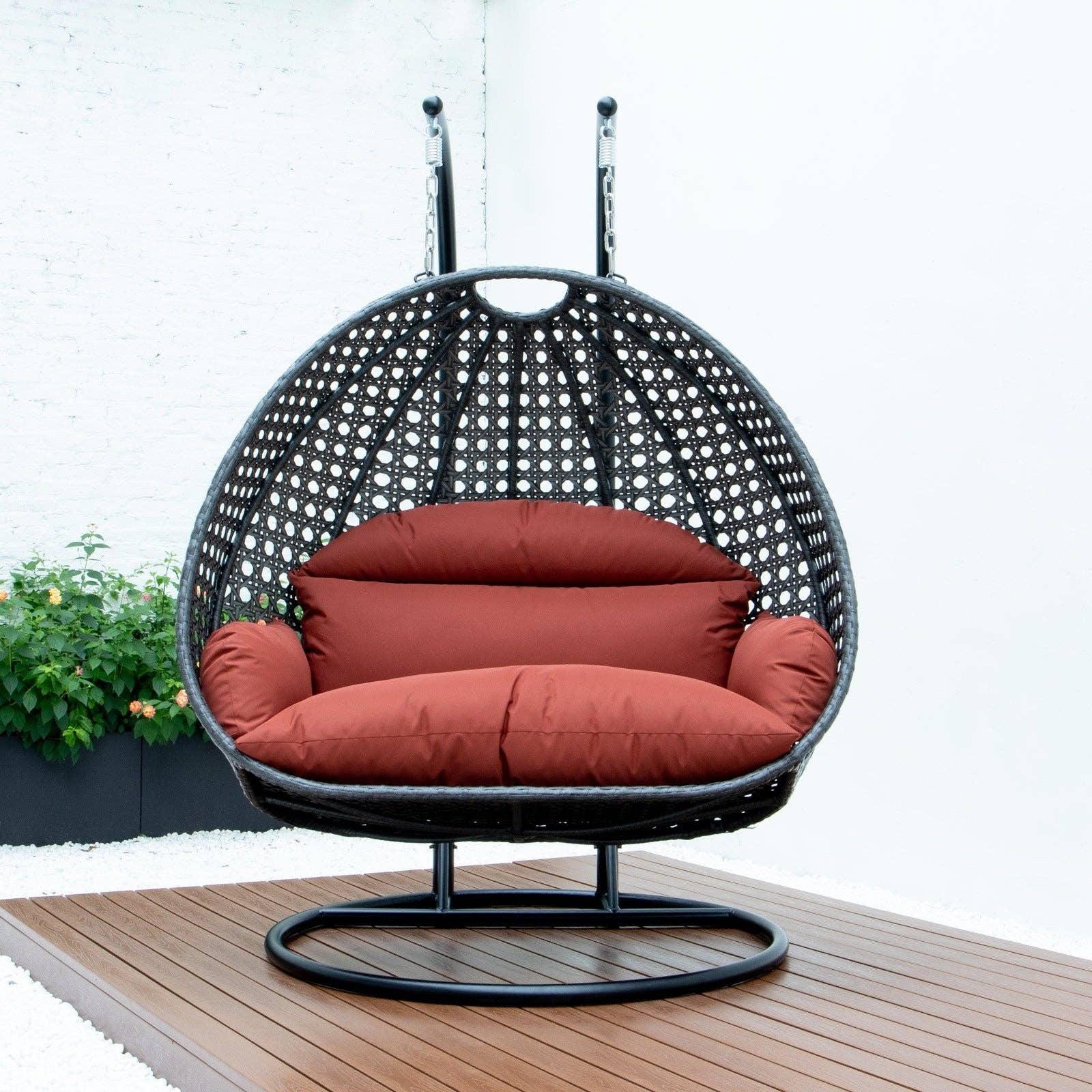 LeisureMod - Wholesale Egg Chair - Modern Charcoal Wicker Hanging Double Seater Egg Swing Chair63