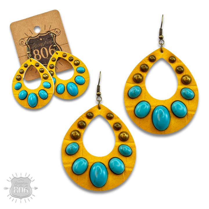 Leather and stone teardrop earring, last call for wholesale by Pink Panache Brands