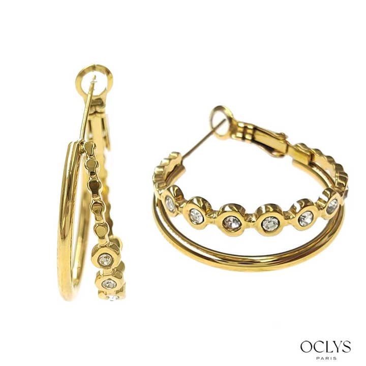 Oclys - Vente Créoles - Boucles d'oreilles rondes strass acier inoxydable Lili1
