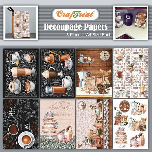 CrafTreat – wholesale Craft supplies – CrafTreat Decoupage Paper Coffee 8Pcs A4