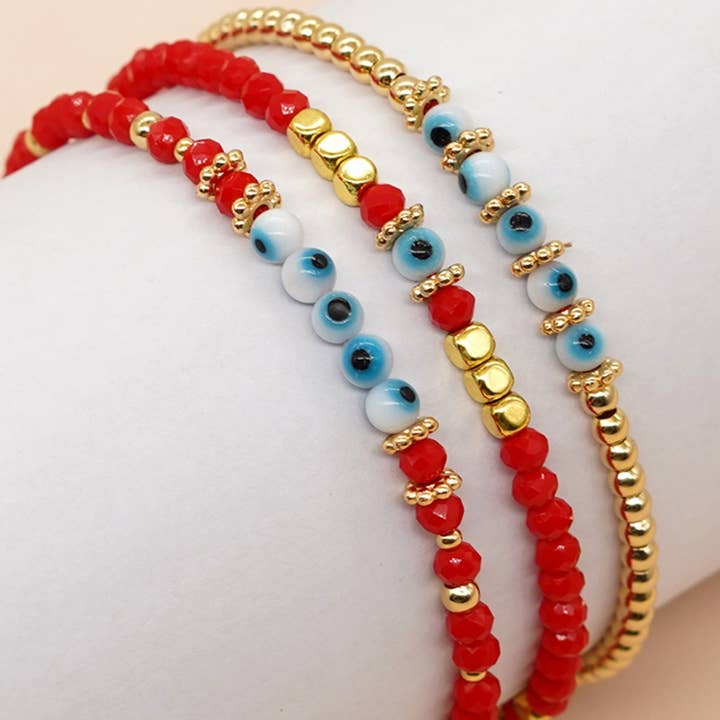 ACCITY - Wholesale Beaded Bracelet - MULTI-COLOR GLASS FLAT DEVIL EYE BRACELET_CWMM38485