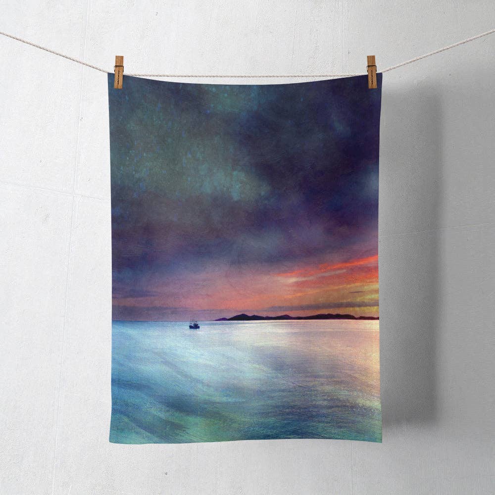 Cath Waters Scottish Landscapes – wholesale Tea towel – Fishing the Little Minch Cotton Tea Towel0