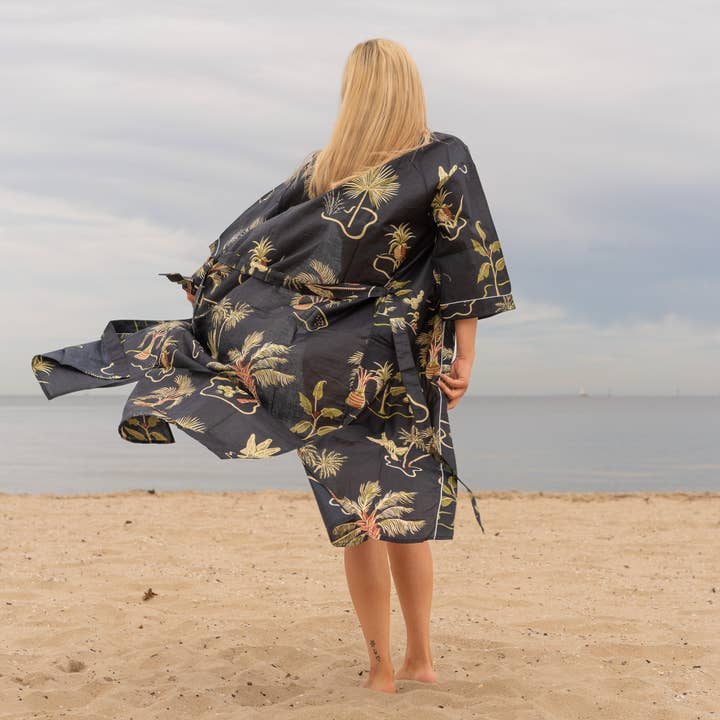 Boho-Eclectica - Vente Peignoir – femme - Peignoir kimono en coton pour femme - Noir tropical