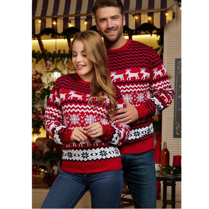 Masyal - Wholesale Knitted jumper – unisex - Couple Christmas Reindeer Jacquard Sweaters4
