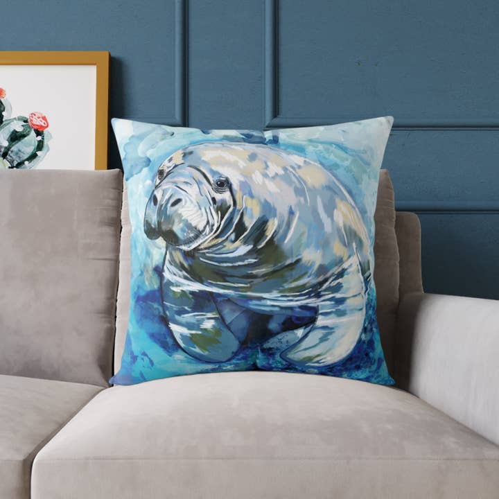 Blue Cava – wholesale Throw/decorative pillow – Artistic Manatee Pillow, Nautical Home Accent, Coastal Throw Pillow - 16”, 18”, 20”, 24” 26”9