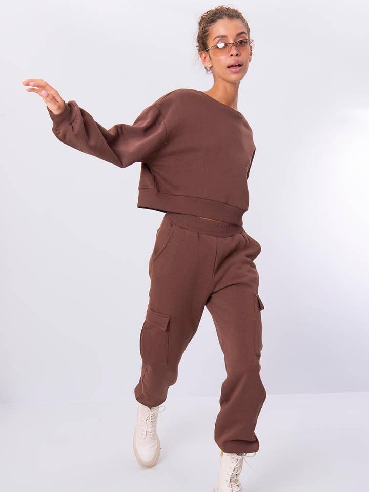 17084-Cargo Pocket Jogger Pants - Brown for wholesale by BSL