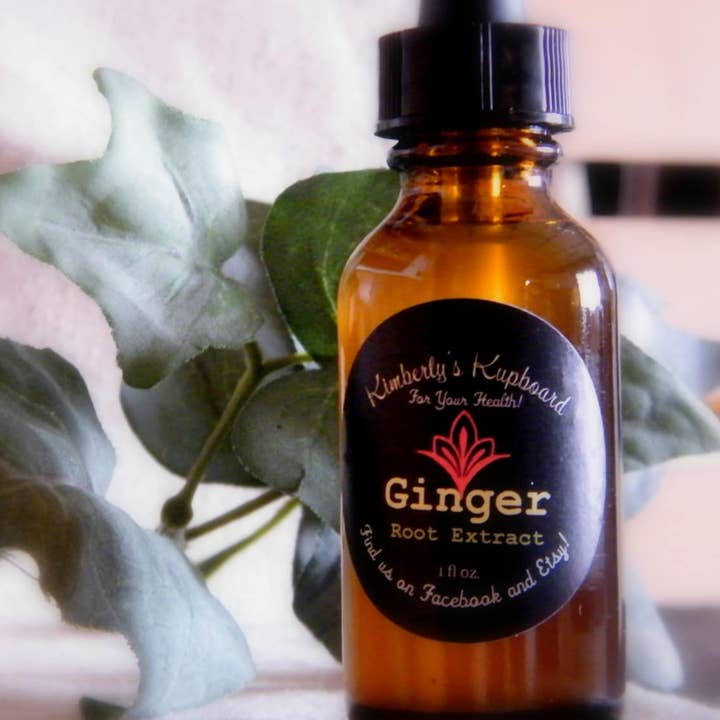 Ginger Tincture--Herbal Extract made with organic ginger Root for Nausea from Chemotherapy, Pregnancy, and Inflammation of Joints. for wholesale by Kimberly's Kupboard