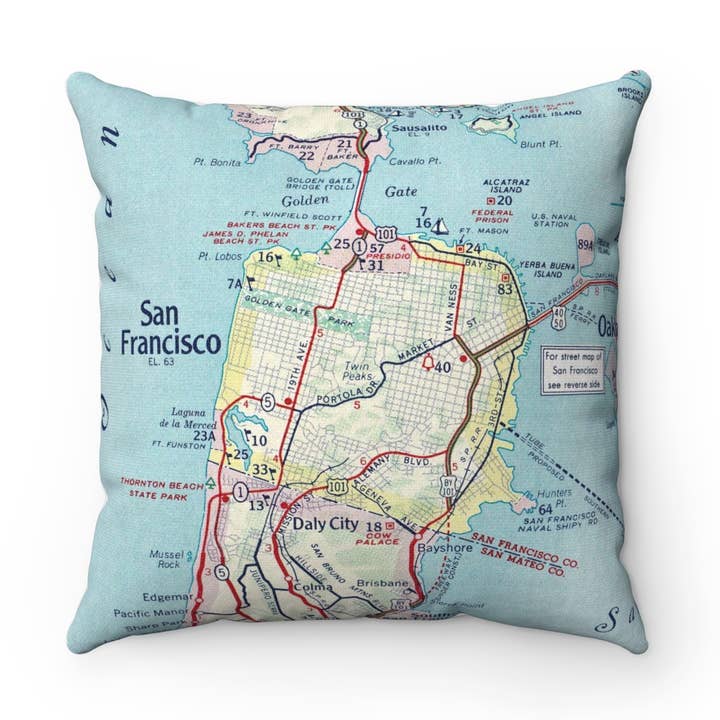 San Francisco Map Pillow – 18" Square Throw Pillow for wholesale by Daisy Mae Designs