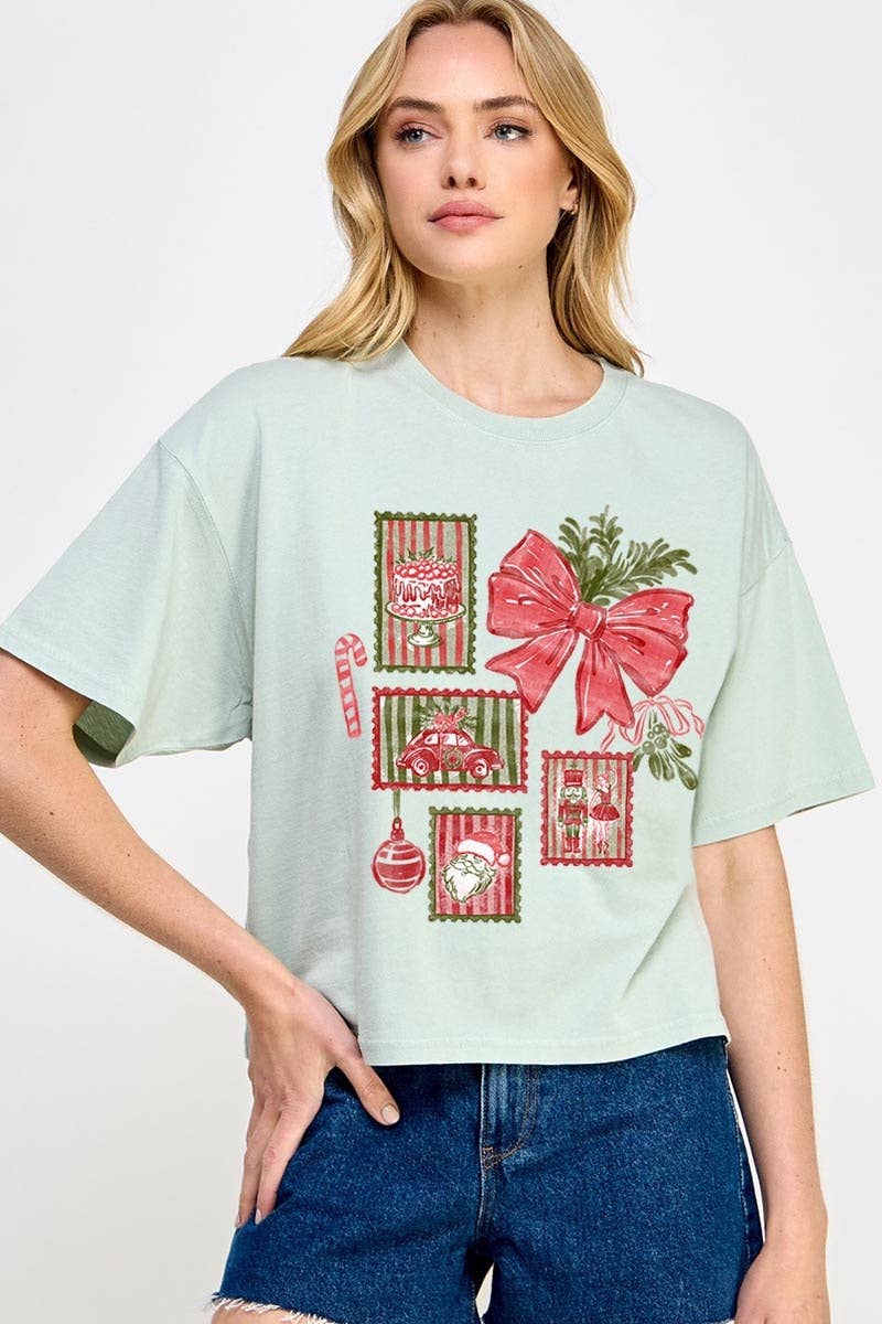 COLORBEAR - Wholesale T-Shirt (Graphic) - Women's - Christmas Stamps Graphic Relaxed Crop Top4