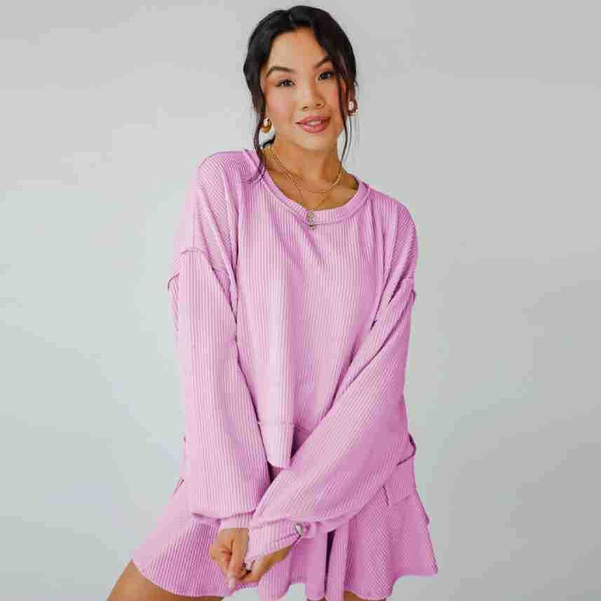 Marayn - Wholesale Top & Skirt Set - Women's - Autumn Ribbed Set Lantern Sleeve Top  Pleated Skirt0