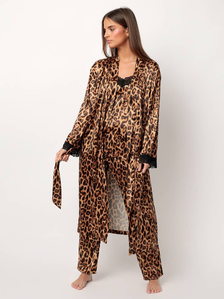 ADMAS Classic Lange Mouwen Satijnen Glam Leopard Jurk Voor... voor wholesale door ADMAS
