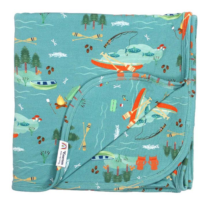 Lake Life Jump in the Lake Bamboo Baby Blanket Newborn Swaddling Gift for wholesale by Emerson and Friends