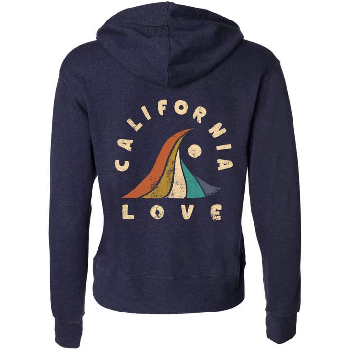 Wave California Love Navy Zipper Hoodie for wholesale by State Bliss
