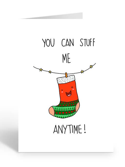 STUFF ME XMAS Greeting Card for wholesale by Two Brides Presents