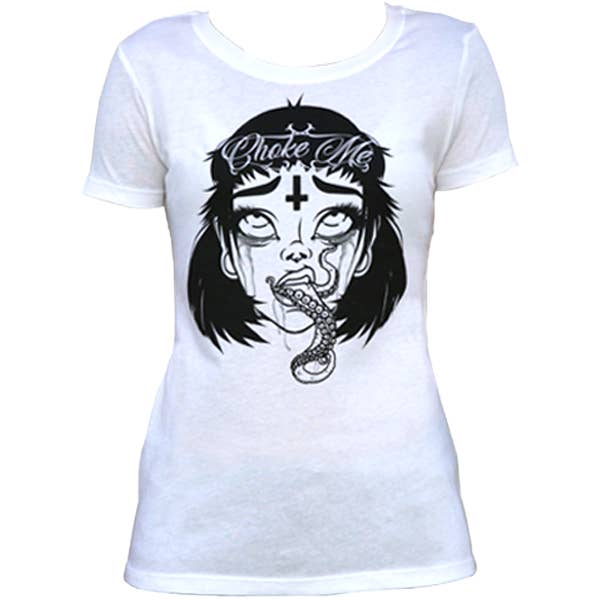 Bianco Choke Me Black & White - T-shirt a collo ampio da donna in vendita all'ingrosso su Faire
