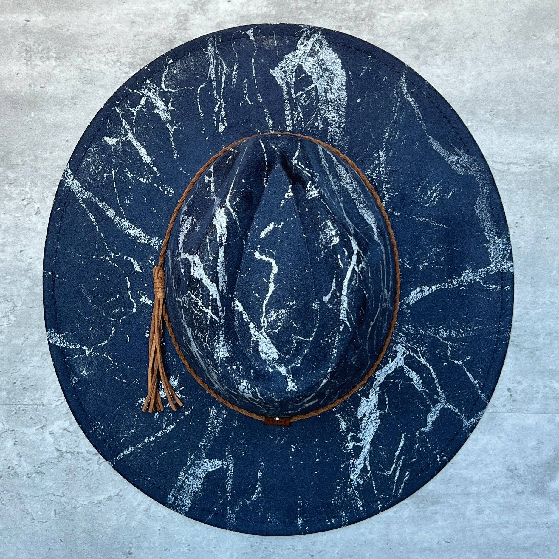 Nymf by Collette - Wholesale Fedora - Women's - White Marbled Wide Brim Suede Rancher Hat0