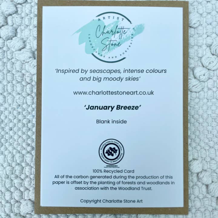 Charlotte Stone Art – wholesale Everyday greeting card – January Breeze Coastal Art Greeting Card- Blank Eco friendly1