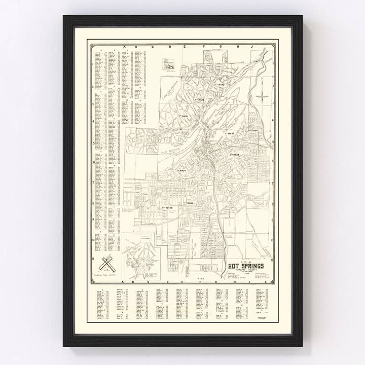Vintage Map of Hot Springs, Arkansas 1948 for wholesale by Ted's Vintage Art