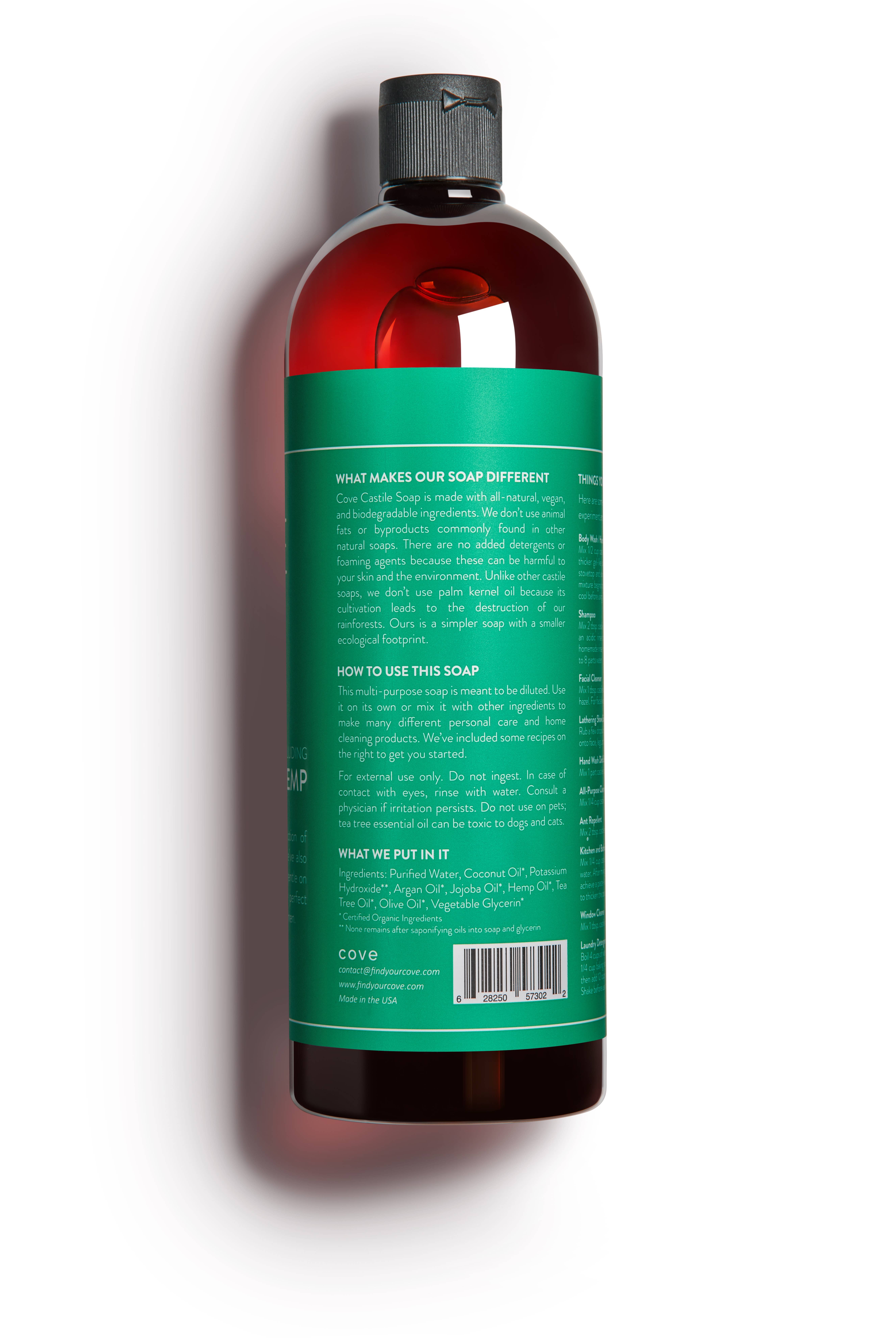 Cove – Engroshandel Kropssæbe/brusegel – Cove Castilla Sæbe 33.8 oz | Økologisk Argan, Jojoba, Hamp Seed11