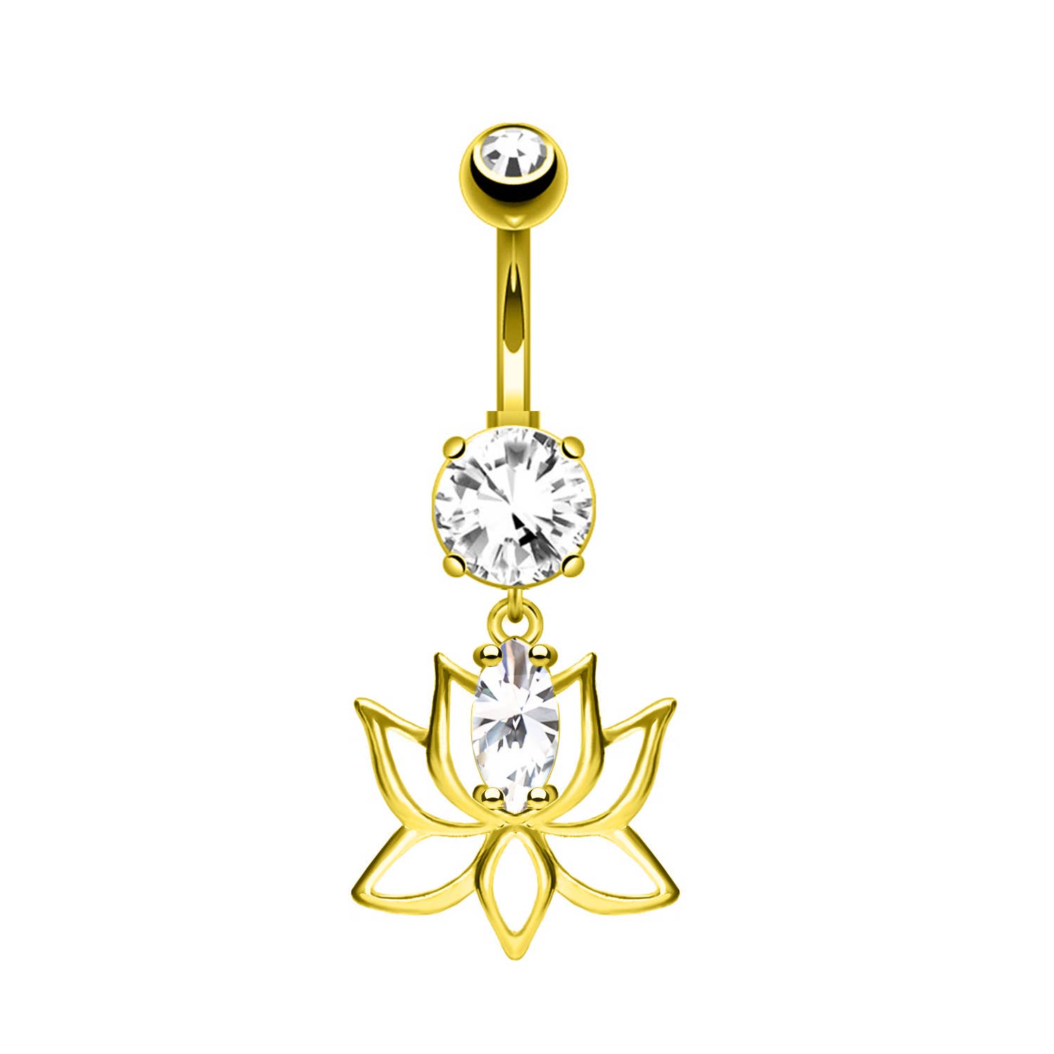 Awaken - Wholesale Belly Ring - Belly Button Piercing with Crystal and Lotus-Shaped Pendant1