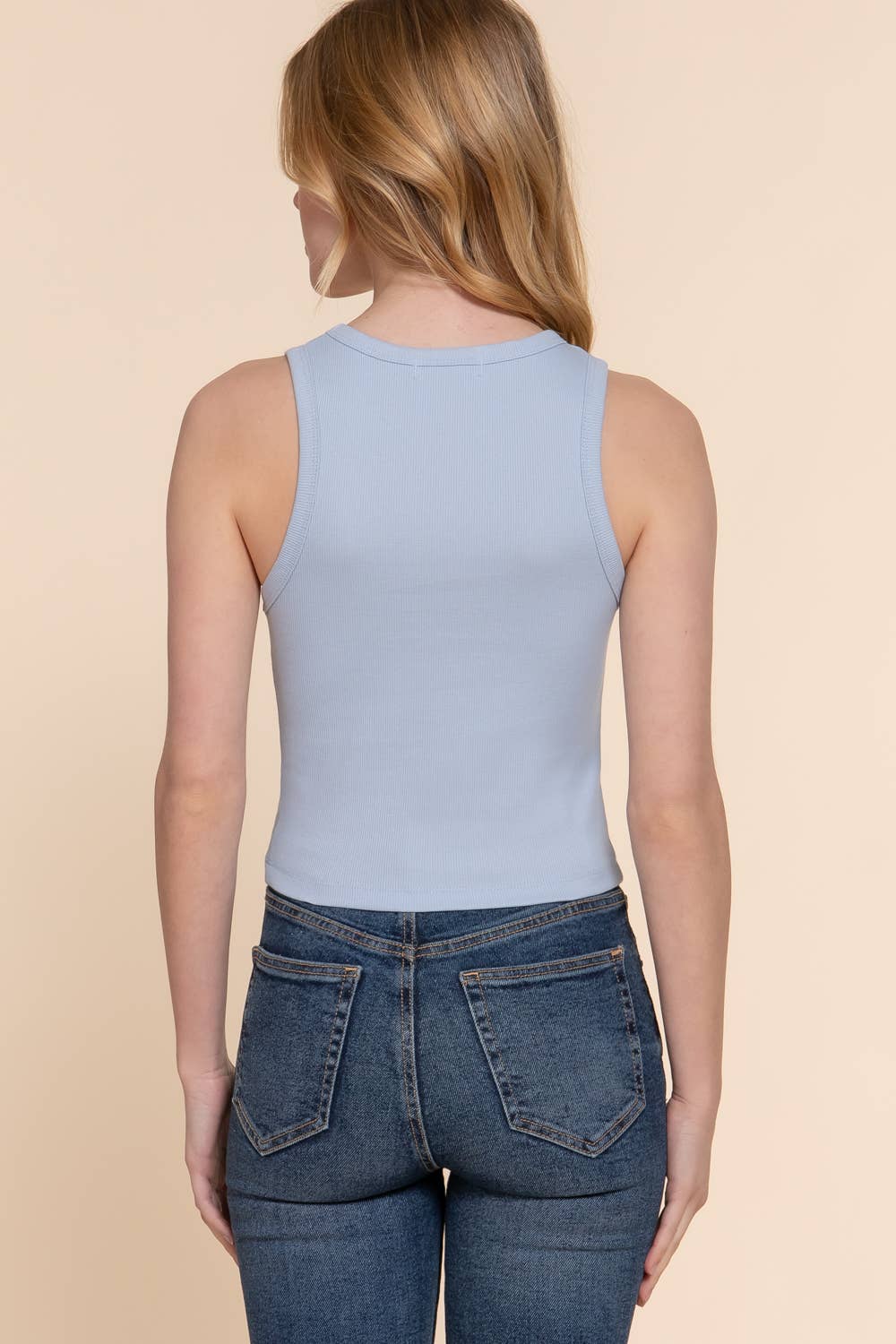 Active Basic | Active USA - Venta al por mayor Camiseta sin mangas - Mujer - Top sin mangas de punto acanalado de algodón y spandex con cuello redondo20