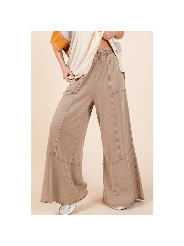 mittoshop - Wholesale Pants - Women's - MINERAL WASH WIDE FLARED LEG LOUNGE PANTS