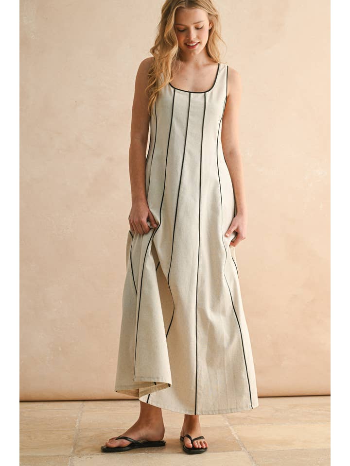 MIOU MUSE - Wholesale Dress - Women's - D5034 PIPING DETAILED PANEL LONG DRESS5