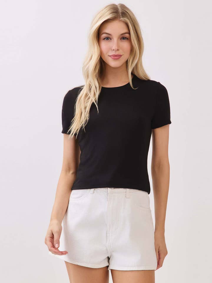Double Layer Round Neck Short Sleeve Crop Top - VT31073 for wholesale by Final Touch