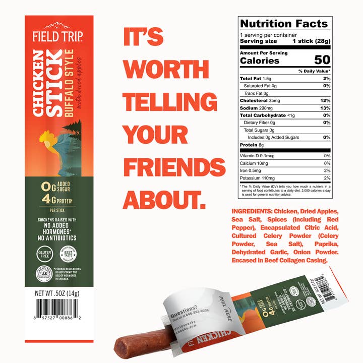 FIELD TRIP - Wholesale Jerky - Buffalo Style Chicken Stick (0.5oz) 1