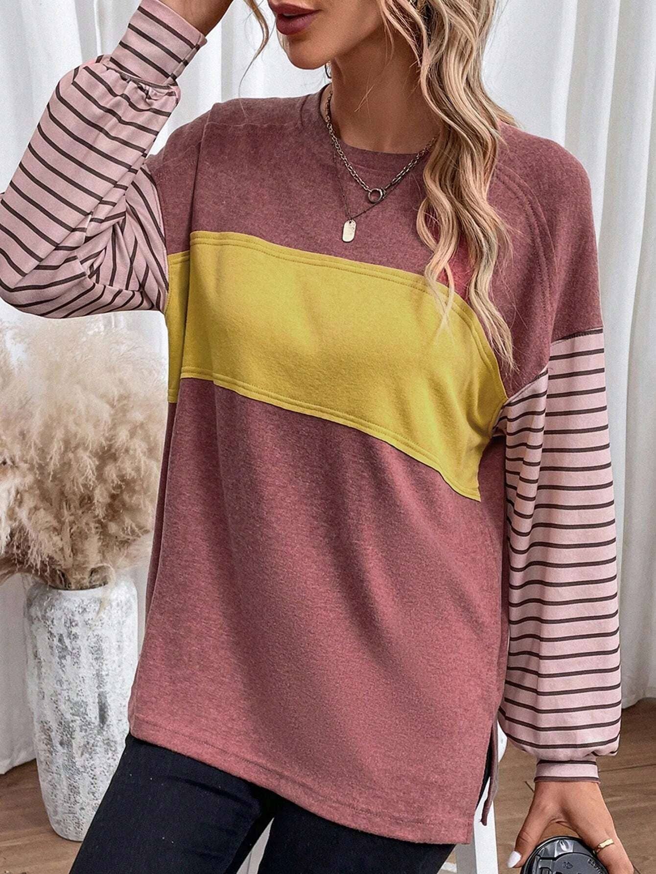 Rosa Clothing - Wholesale Tunic - Women's - Colorblocked sloucy striped long-sleeved top8