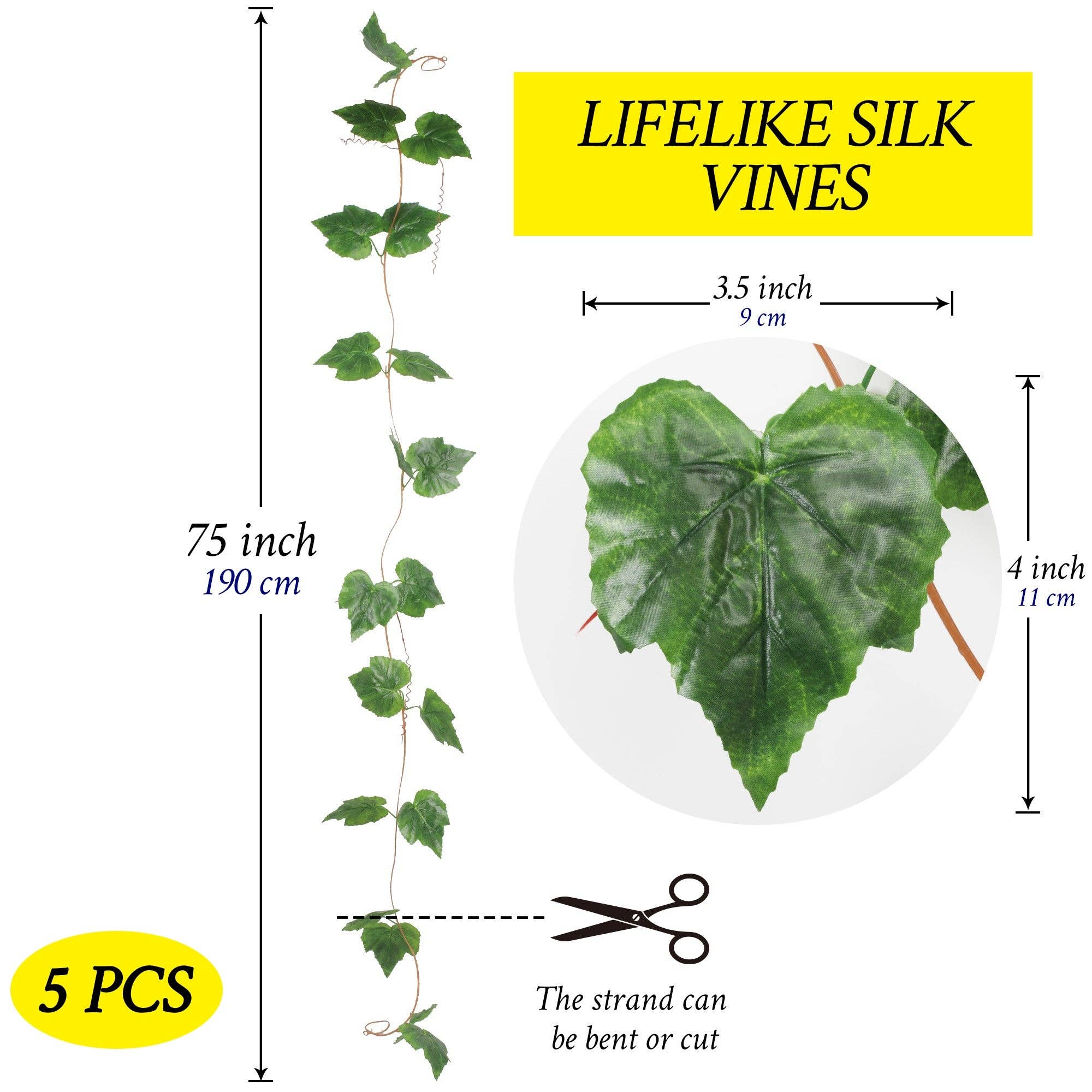 Grand Verde - Wholesale Artificial Plant - Silk Grape Vines 6.25’ Long Artificial Greenery - 5 Strands1