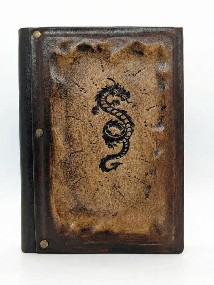 A Book of Shadows Leather Journal Dragon, as a Diary for wholesale by ML Marcaleather