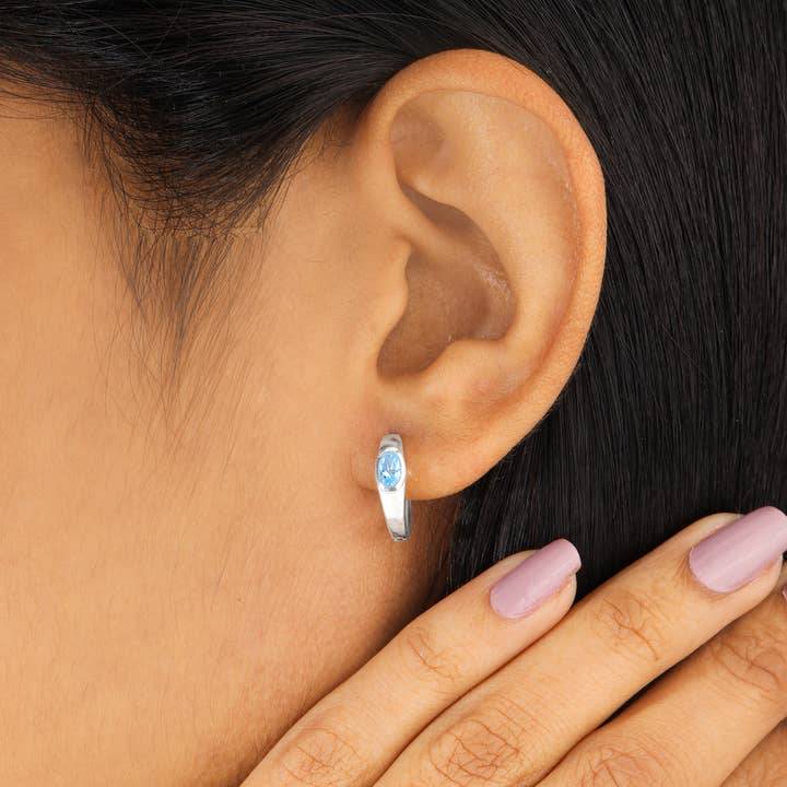 Tiramisu - Wholesale Hoop Earrings - 925 Sterling Silver Sky Blue Topaz Gemstone Hoop Earring